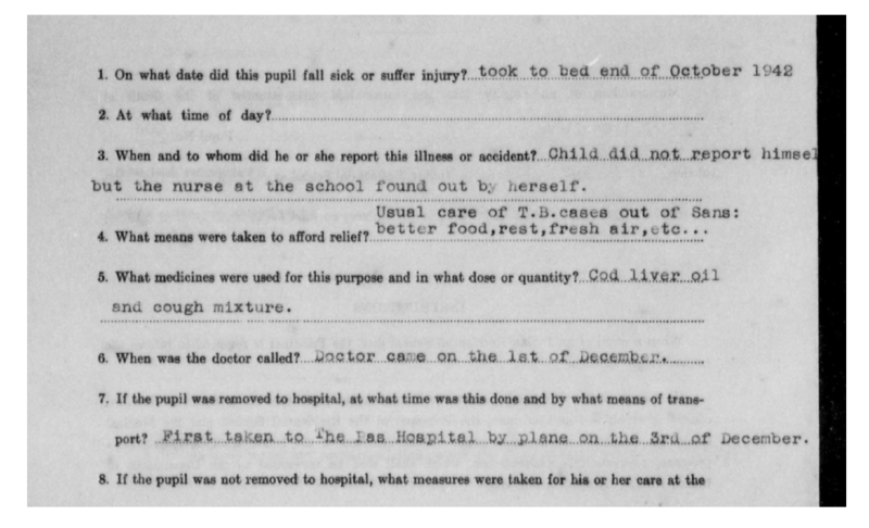 An excerpt of an archival document showing a questionnaire