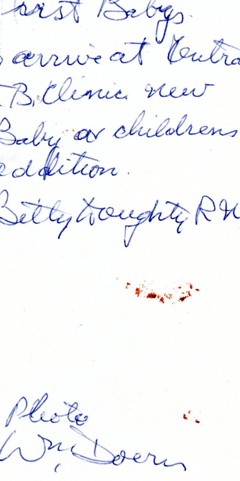 Verso: "First babys [sic] to arrive at Central T.B Clinic new baby or children’s addition. Betty Troughty [?] RN. // Photo Wm Doern [?]"