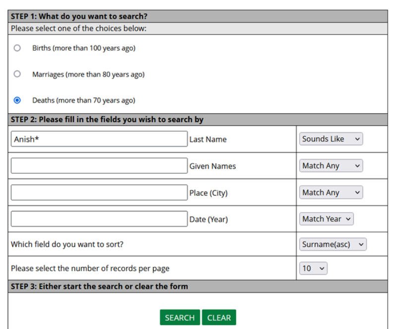 A screenshot of a search form.