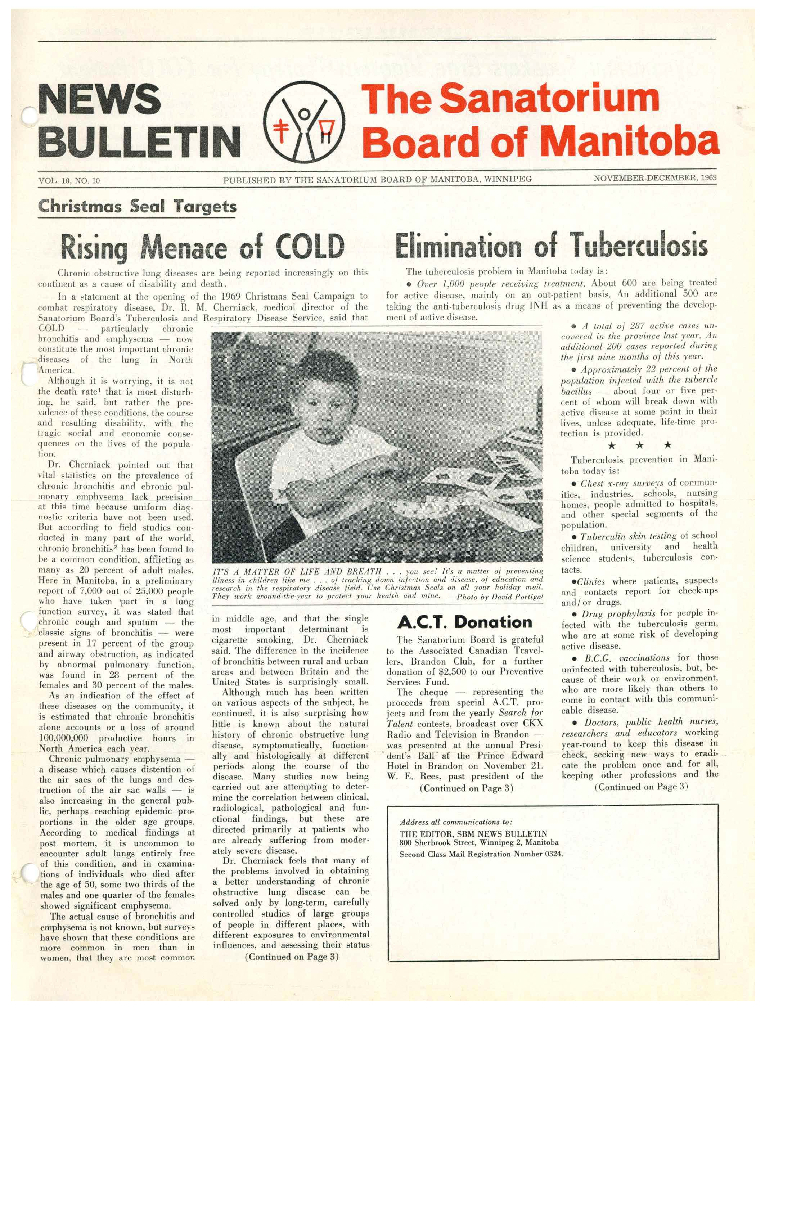 Image of cover: Sanatorium Board of Manitoba - News Bulletin - November/December 1969