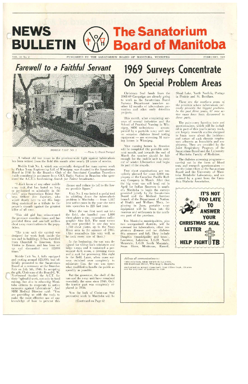 Image of cover: Sanatorium Board of Manitoba - News Bulletin - February 1969