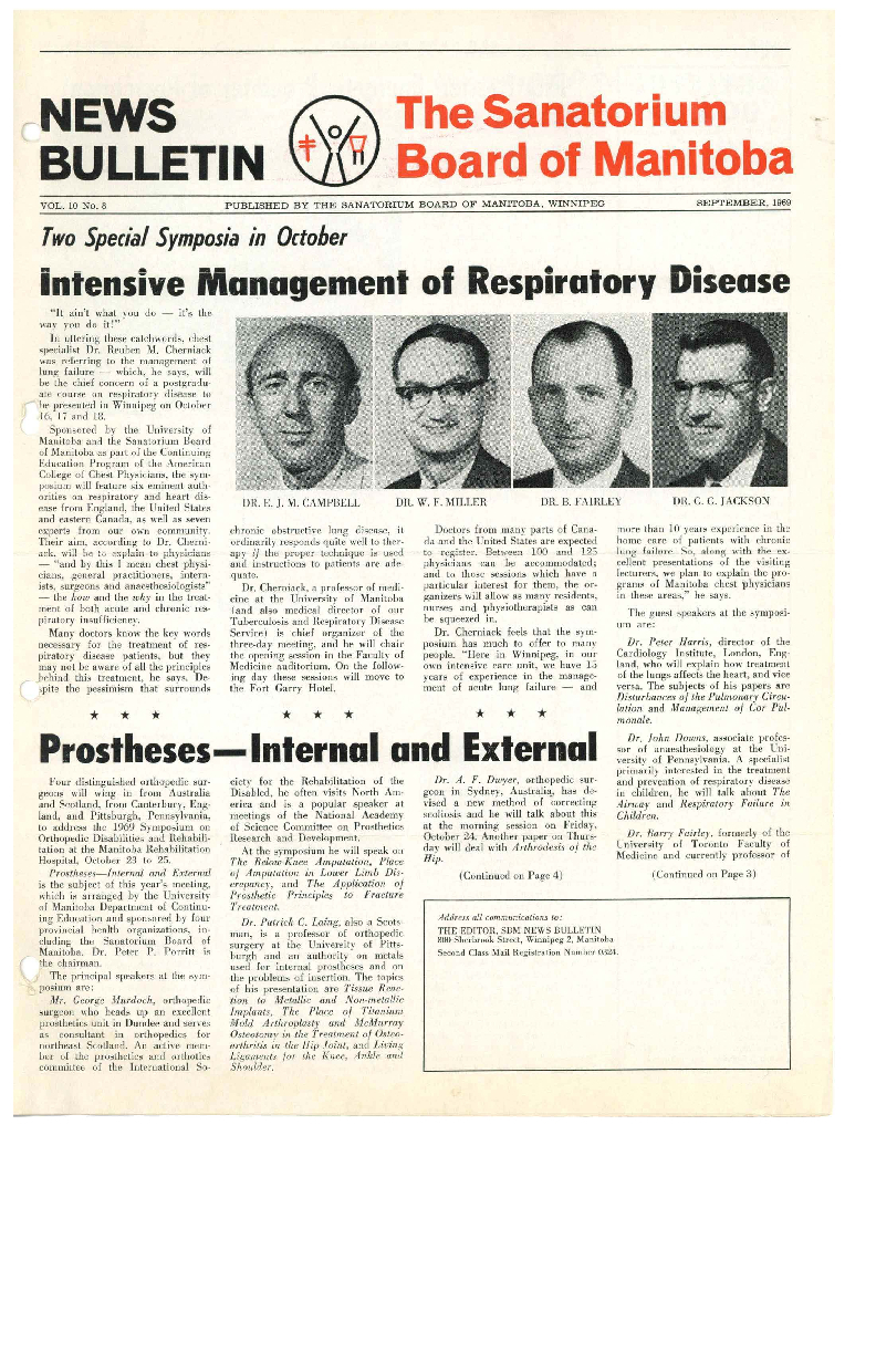 Image of cover: Sanatorium Board of Manitoba - News Bulletin - September 1969