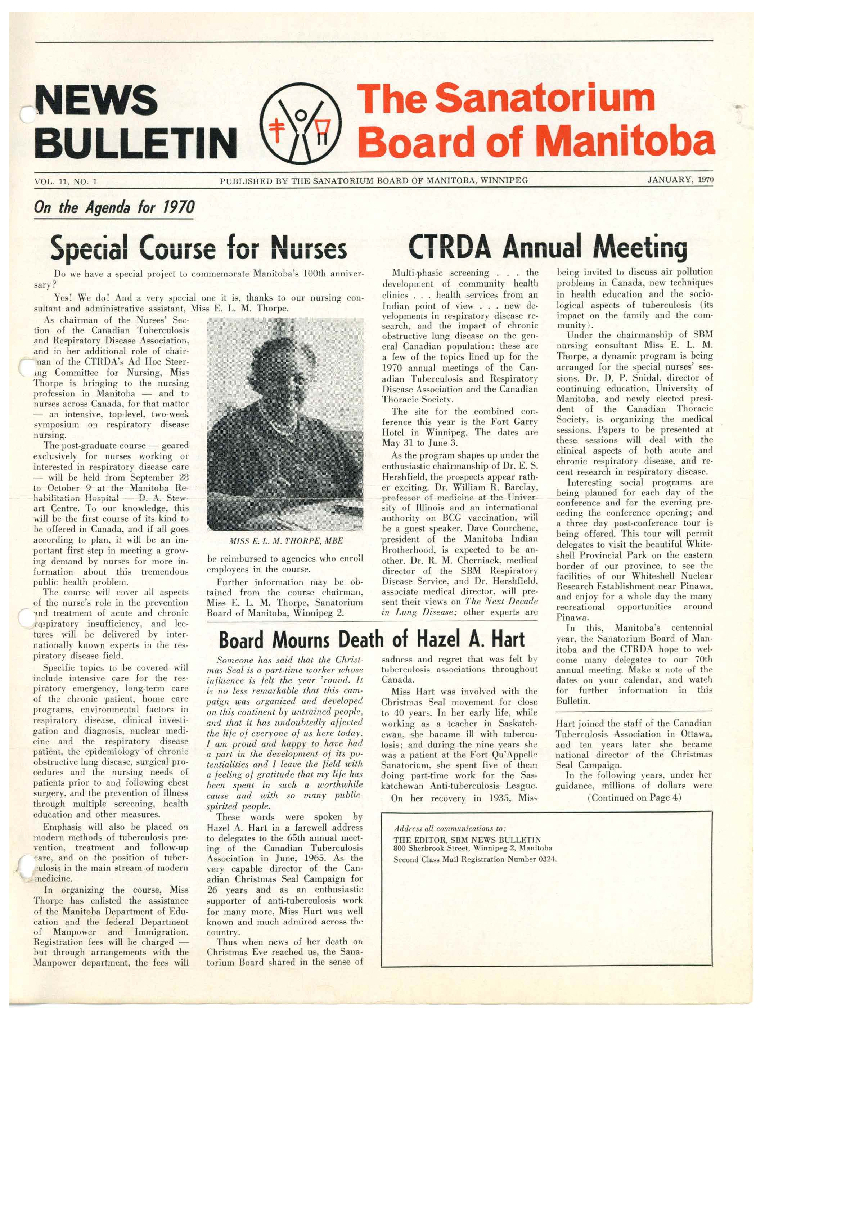 Image of cover: Sanatorium Board of Manitoba - News Bulletin - January 1970