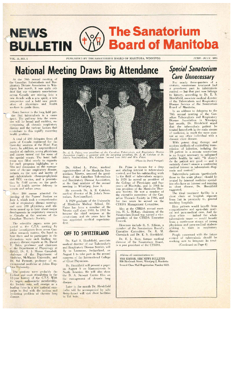 Image of cover: Sanatorium Board of Manitoba - News Bulletin - June/July 1970