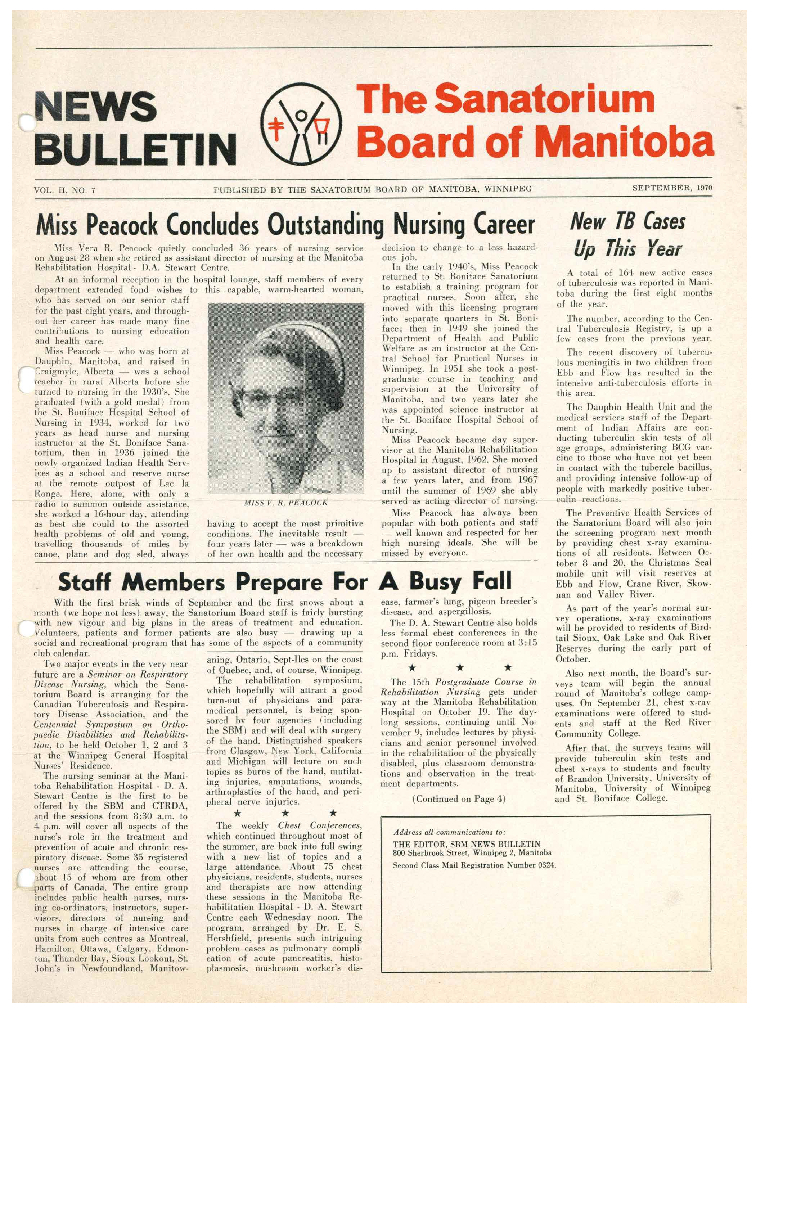 Image of cover: Sanatorium Board of Manitoba - News Bulletin - September 1970