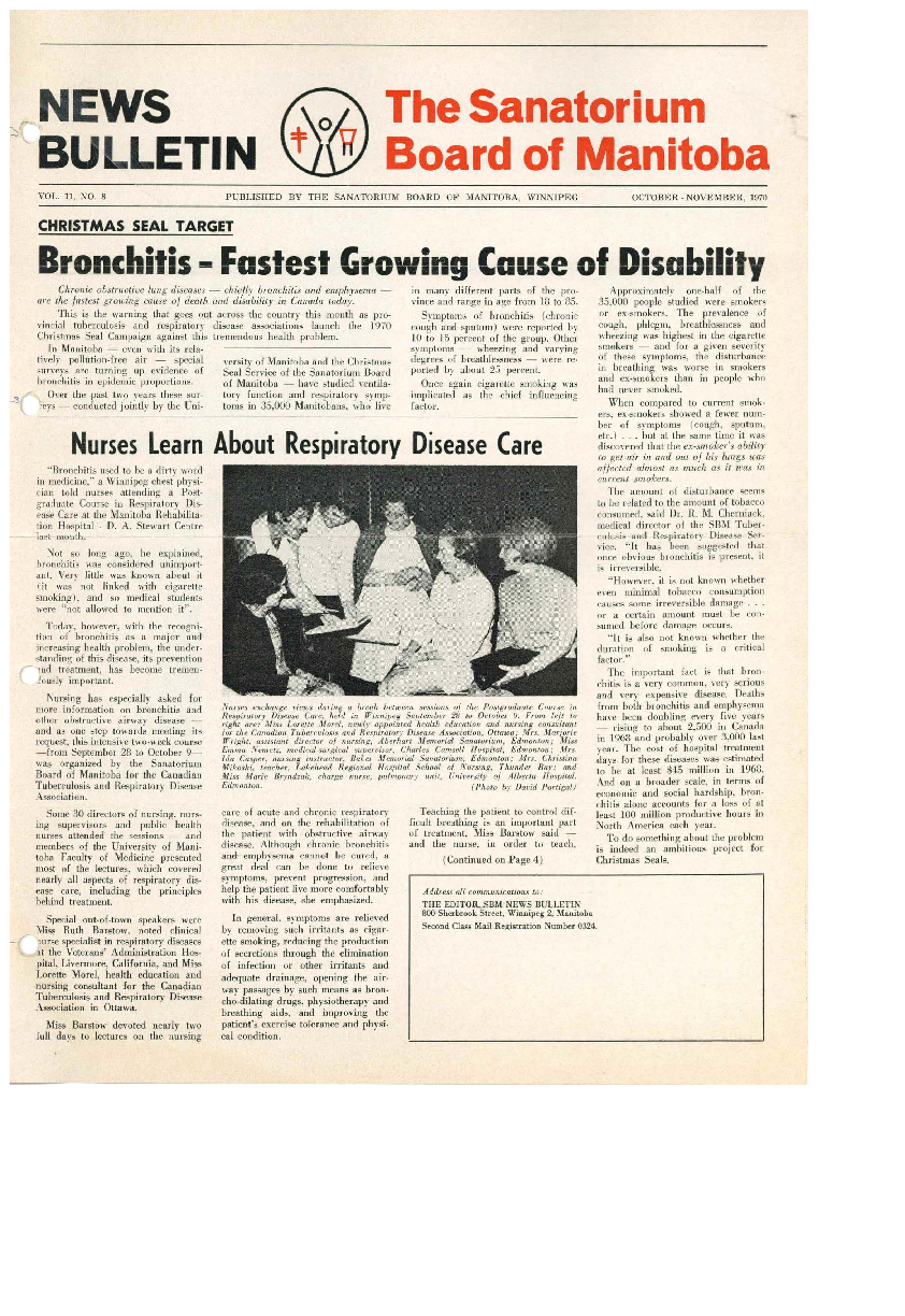 Image of cover: Sanatorium Board of Manitoba - News Bulletin - October/November 1970