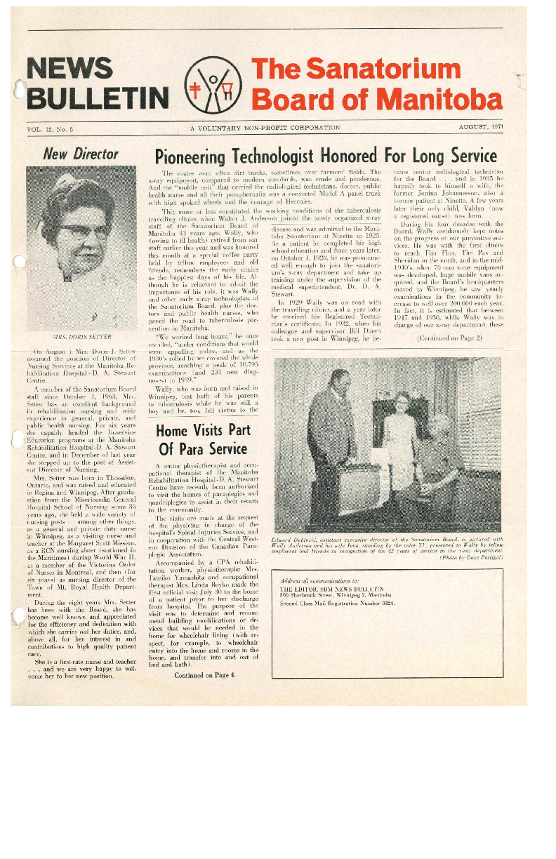 Image of cover: Sanatorium Board of Manitoba - News Bulletin - August 1971