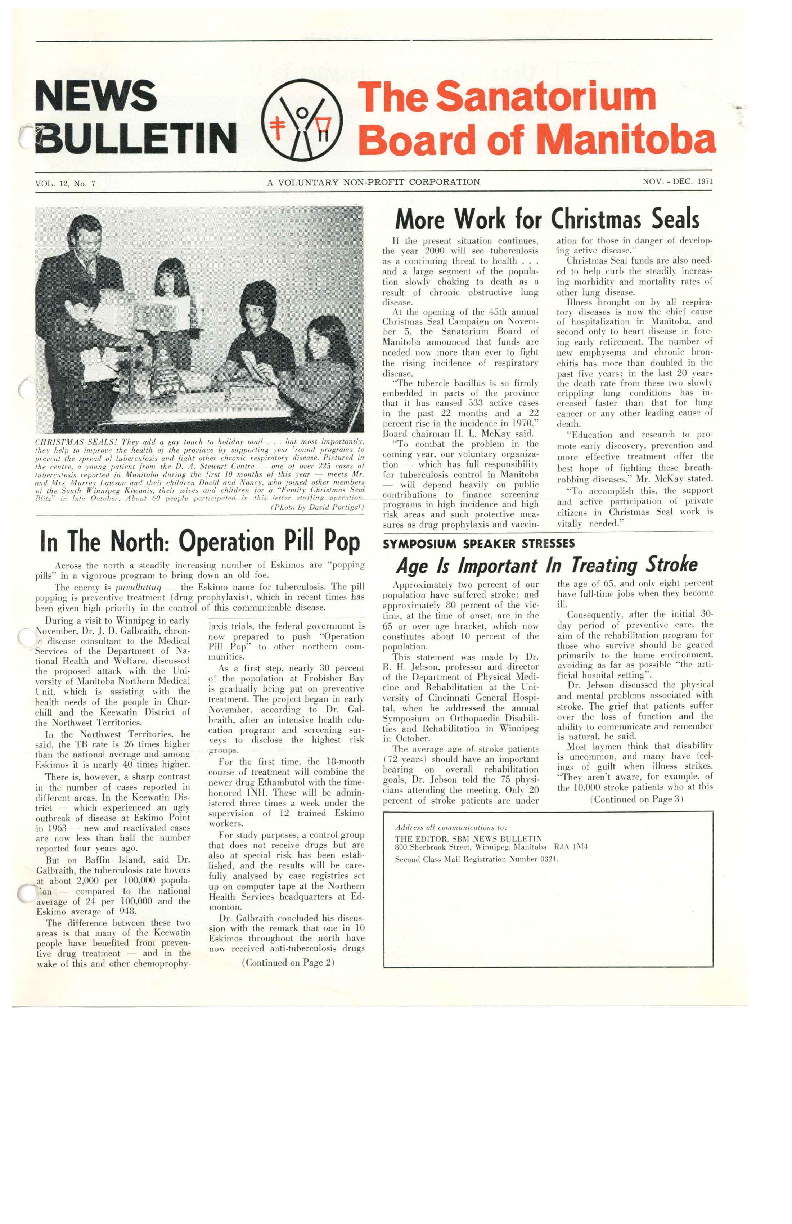 Image of cover: Sanatorium Board of Manitoba - News Bulletin - November/December 1971