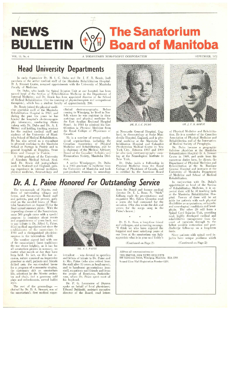 Image of cover: Sanatorium Board of Manitoba - News Bulletin - September 1972