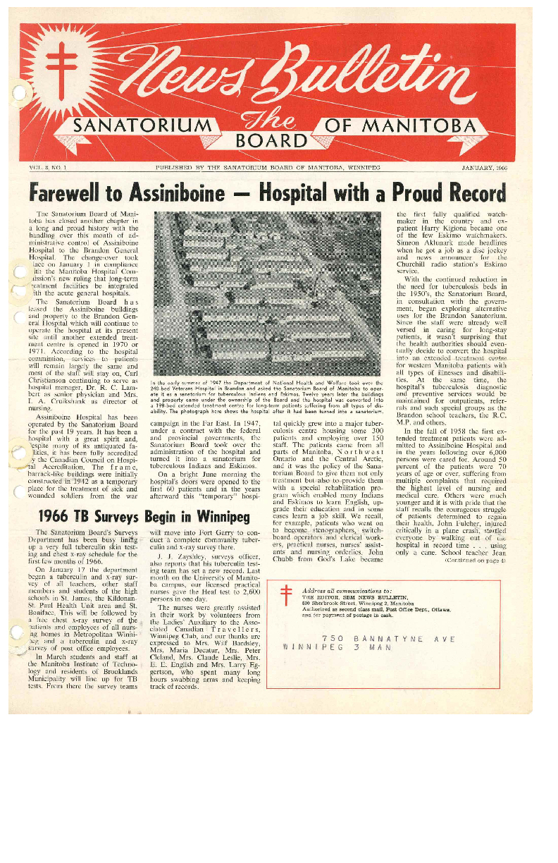 Image of cover: Sanatorium Board of Manitoba - News Bulletin - January 1966