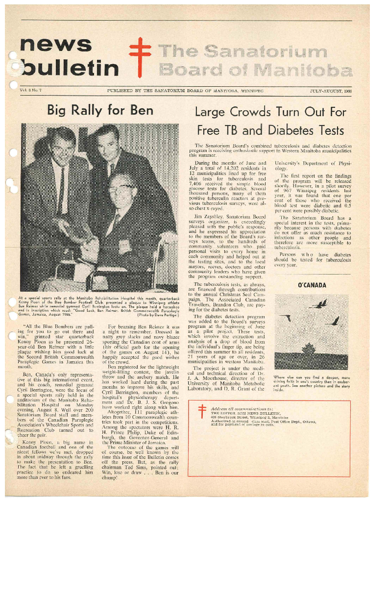 Image of cover: Sanatorium Board of Manitoba - News Bulletin - July/August 1966