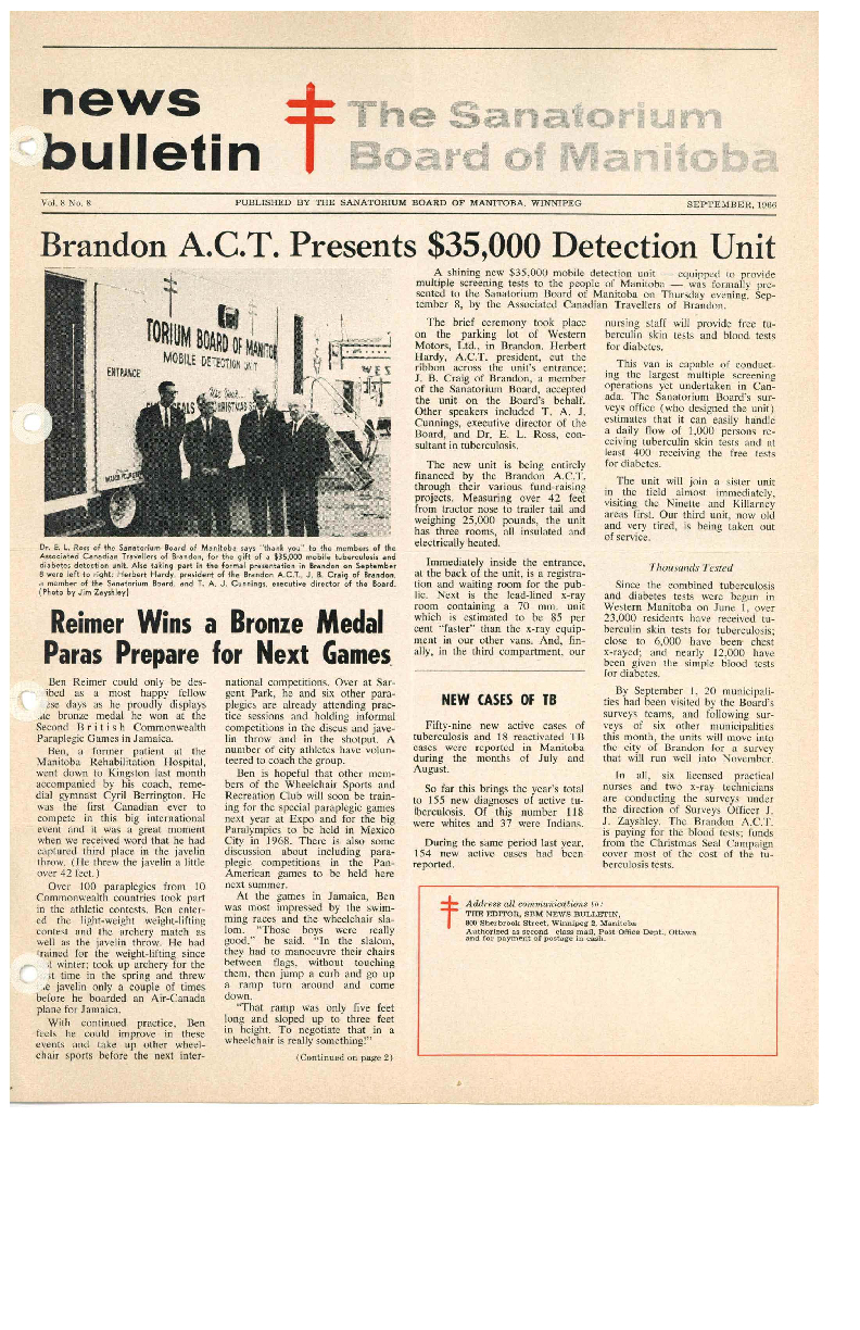 Image of cover: Sanatorium Board of Manitoba - News Bulletin - September 1966