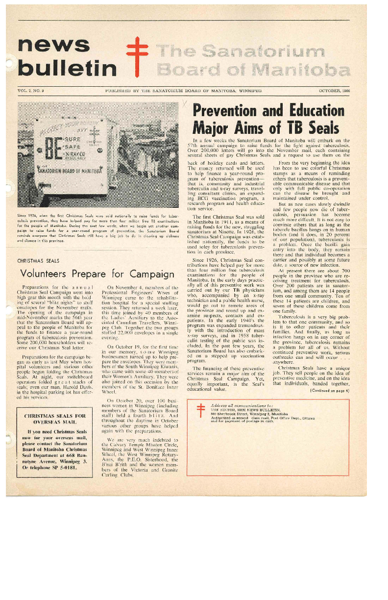 Image of cover: Sanatorium Board of Manitoba - News Bulletin - October 1966