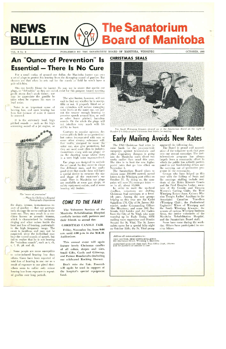 Image of cover: Sanatorium Board of Manitoba - News Bulletin - October 1968