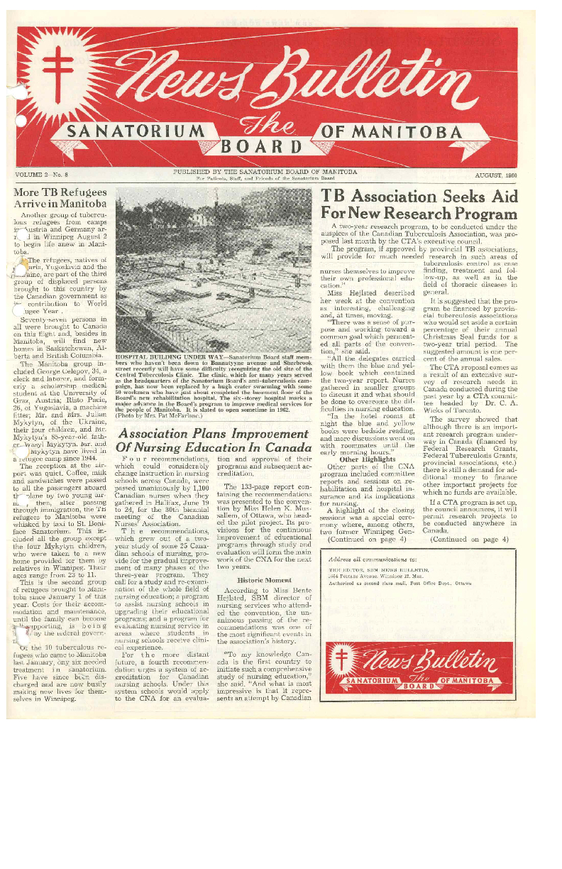 Image of cover: Sanatorium Board of Manitoba - News Bulletin - August 1960