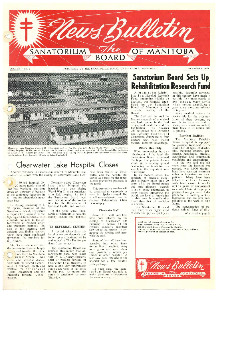 Image of cover: Sanatorium Board of Manitoba - News Bulletin - February 1965