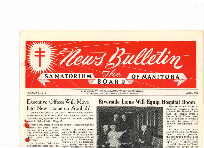 Image of cover: Sanatorium Board of Manitoba - News Bulletin - April 1962