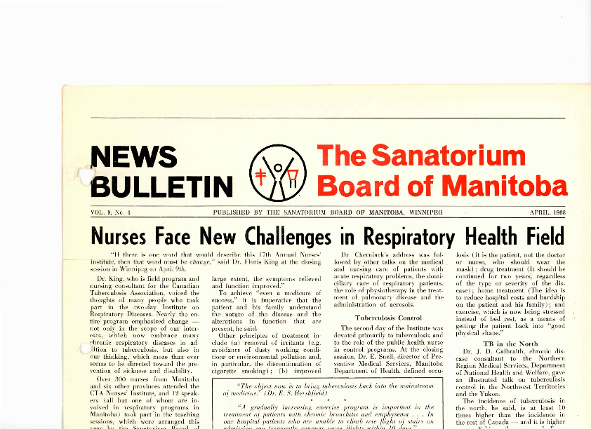 Image of cover: Sanatorium Board of Manitoba - News Bulletin - April 1968