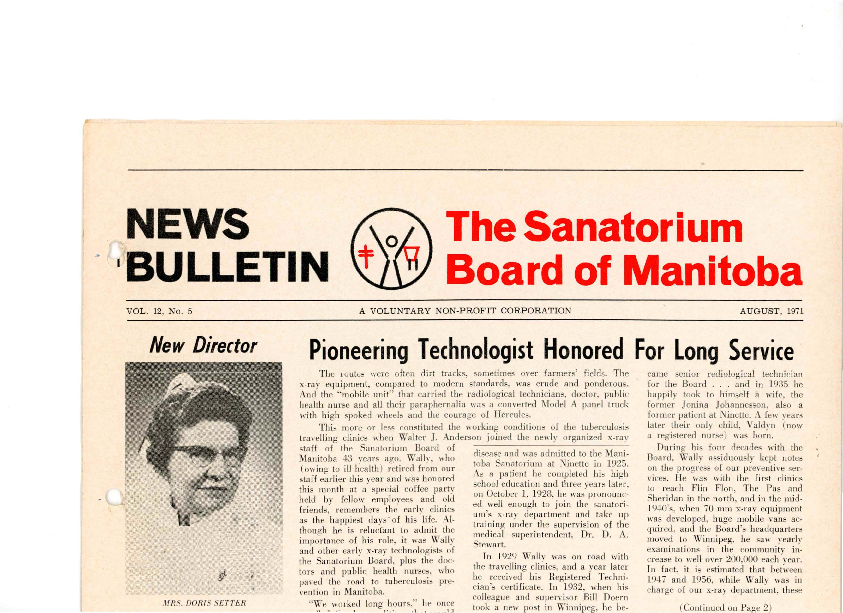 Image of cover: Sanatorium Board of Manitoba - News Bulletin - August 1971