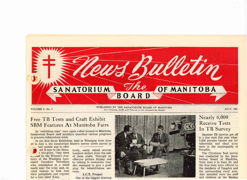 Image of cover: Sanatorium Board of Manitoba - News Bulletin - July 1961