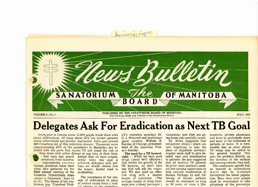 Image of cover: Sanatorium Board of Manitoba - News Bulletin - July 1962