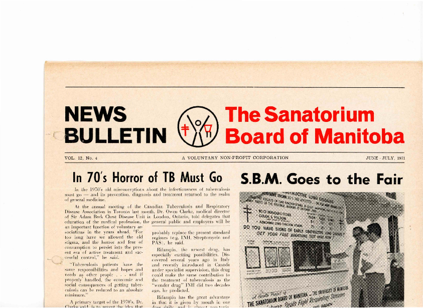 Image of cover: Sanatorium Board of Manitoba - News Bulletin - June-July 1971