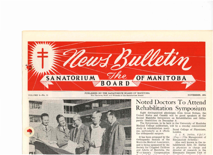 Image of cover: Sanatorium Board of Manitoba - News Bulletin - November 1961