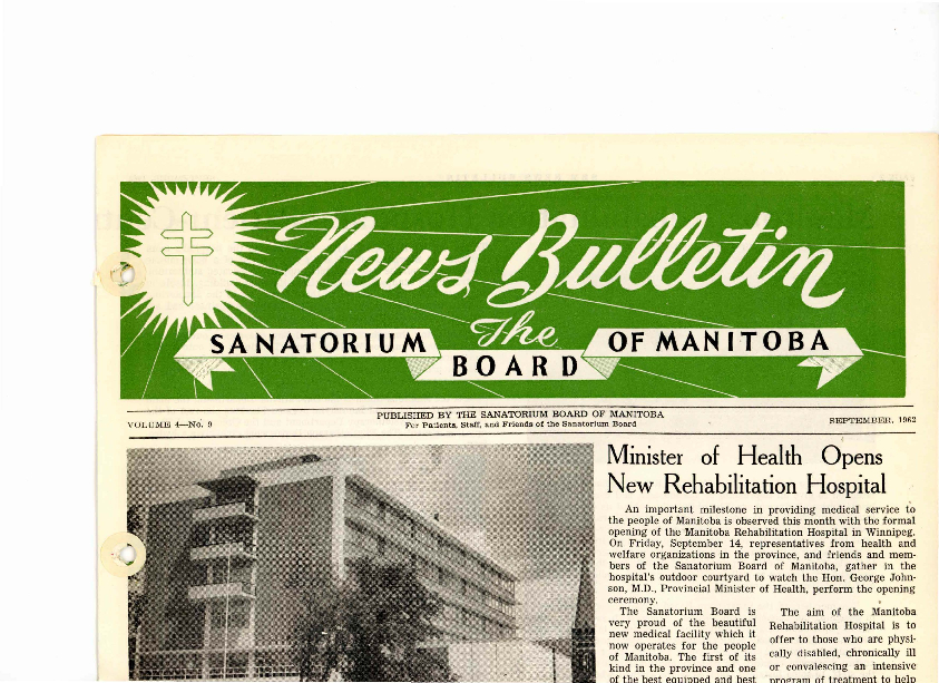 Image of cover: Sanatorium Board of Manitoba - News Bulletin - September 1962