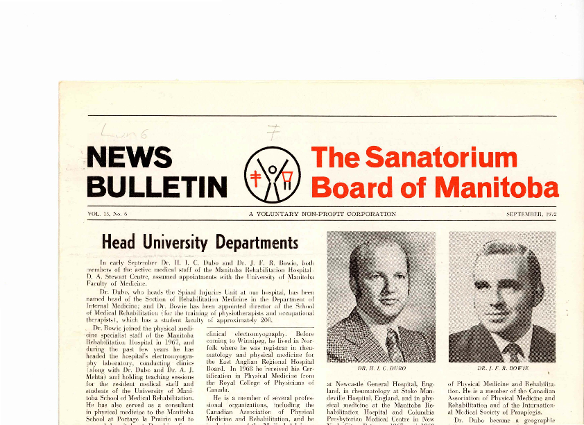 Image of cover: Sanatorium Board of Manitoba - News Bulletin - September 1972