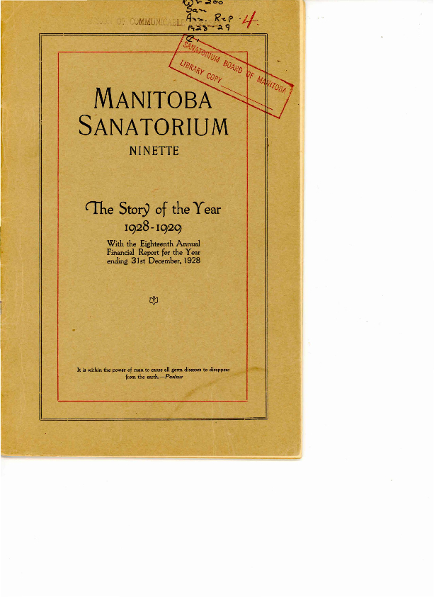 Image of cover: Manitoba Sanatorium - The Story of the Year 1928-1929