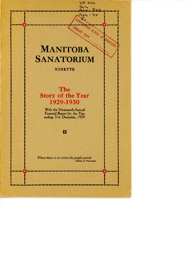 Image of cover: Manitoba Sanatorium - The Story of the Year 1929-1930