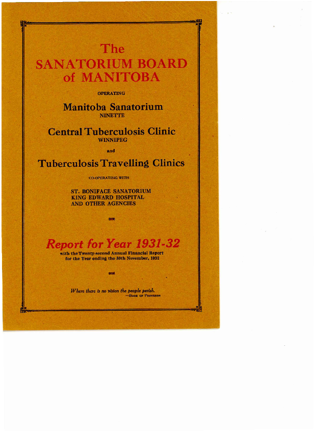 Image of cover: Sanatorium Board of Manitoba - Report for Year 1931-32
