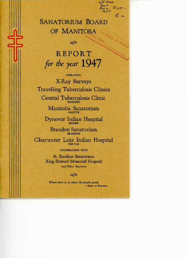 Image of cover: Sanatorium Board of Manitoba - Report for the year 1947