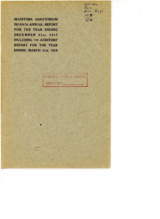 Image of cover: Manitoba Sanatorium - Annual Report 1917