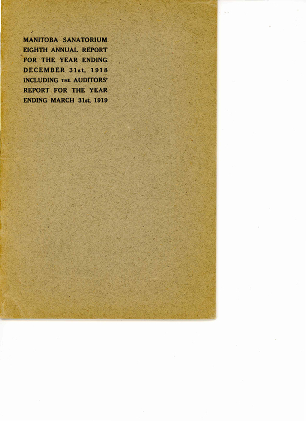 Image of cover: Manitoba Sanatorium - Annual Report 1918