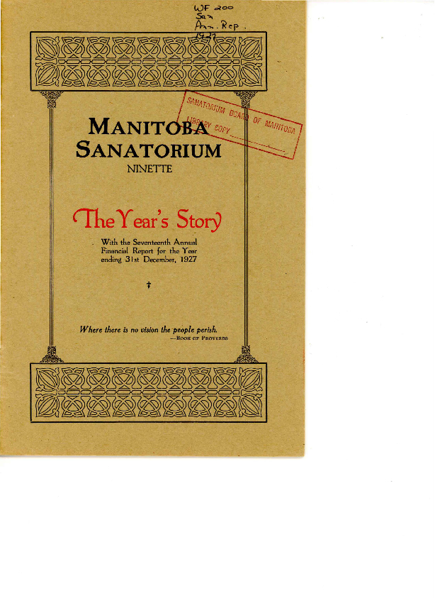 Image of cover: Manitoba Sanatorium - The Year's Story 1927