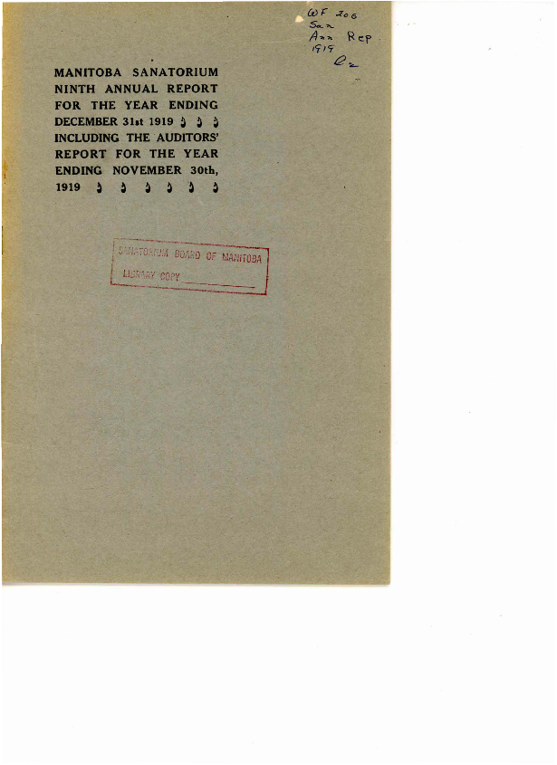 Image of cover: Manitoba Sanatorium - Annual Report 1919