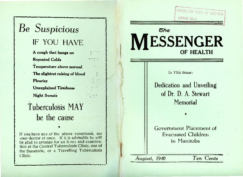 Image of cover: The Messenger of Health - August 1940