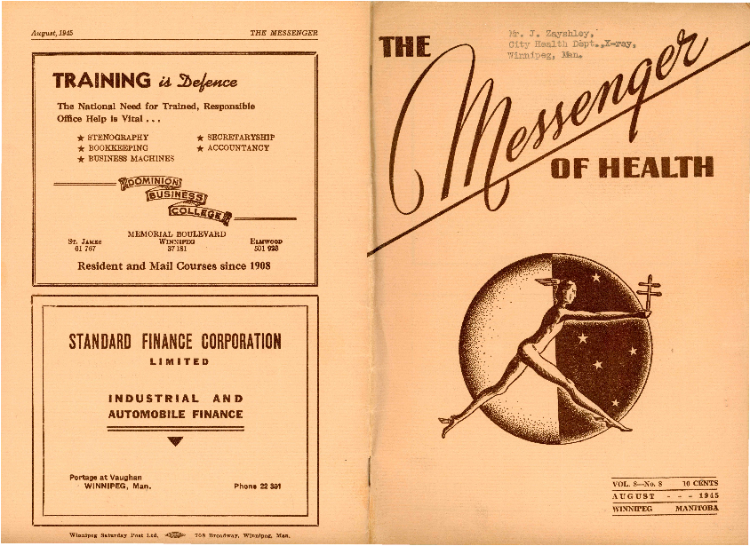Image of cover: The Messenger of Health - August 1945