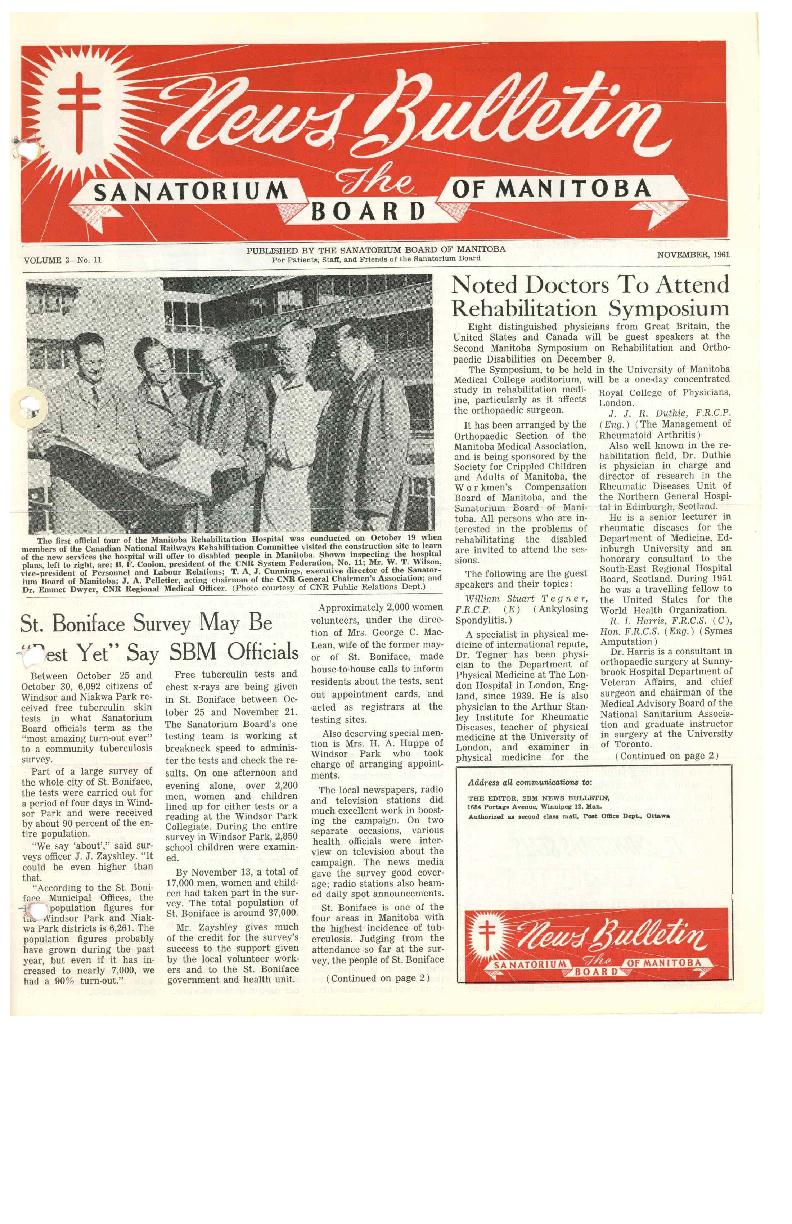 Image of cover: Sanatorium Board of Manitoba - News Bulletin - November 1961