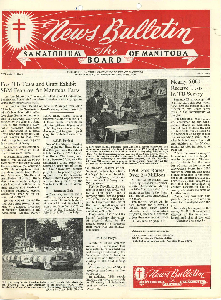 Image of cover: Sanatorium Board of Manitoba - News Bulletin - July 1961