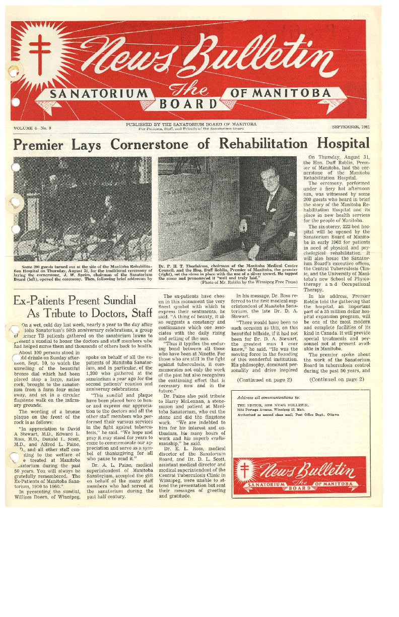 Image of cover: Sanatorium Board of Manitoba - News Bulletin - September 1961