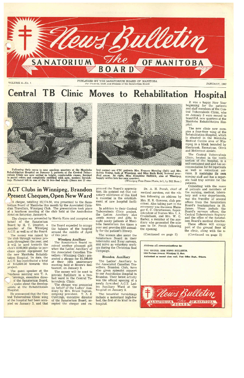 Image of cover: Sanatorium Board of Manitoba - News Bulletin - January 1962