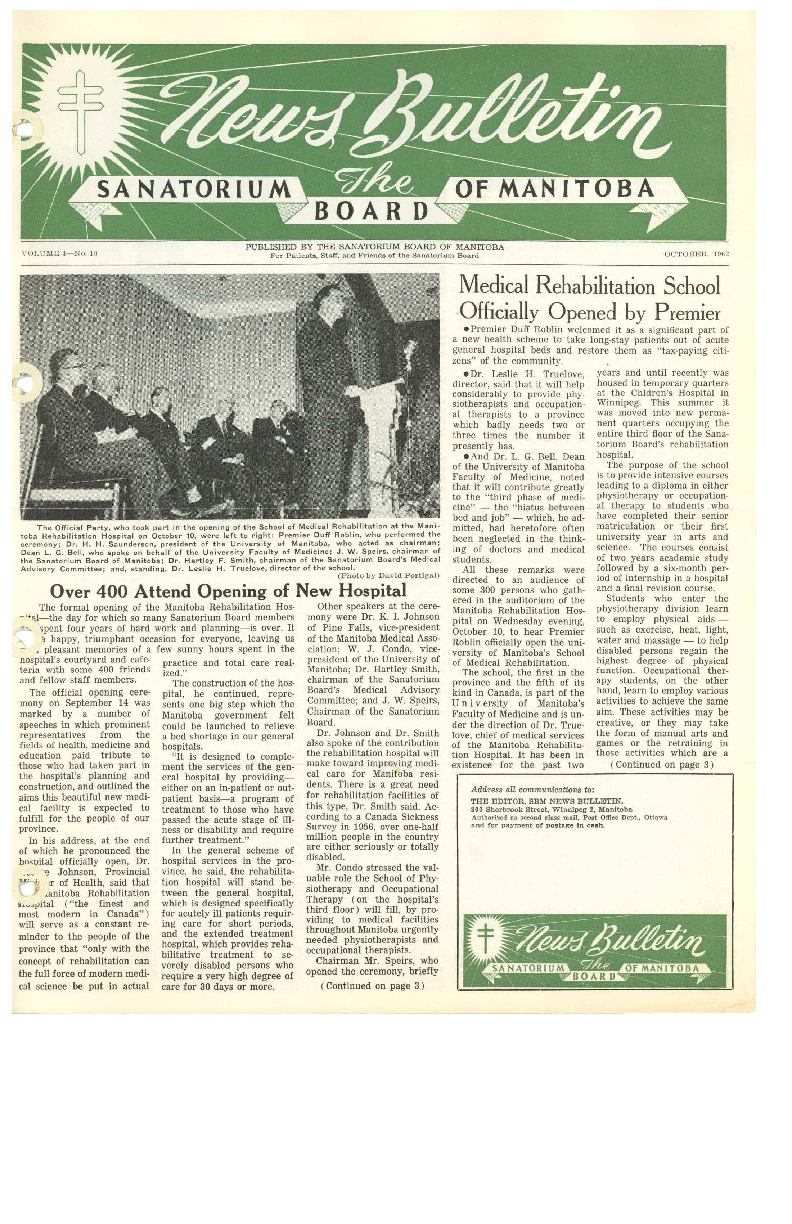 Image of cover: Sanatorium Board of Manitoba - News Bulletin - October 1962