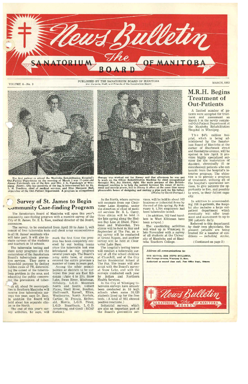 Image of cover: Sanatorium Board of Manitoba - News Bulletin - March 1962