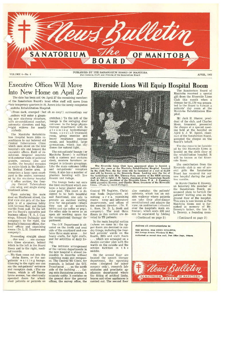 Image of cover: Sanatorium Board of Manitoba - News Bulletin - April 1962