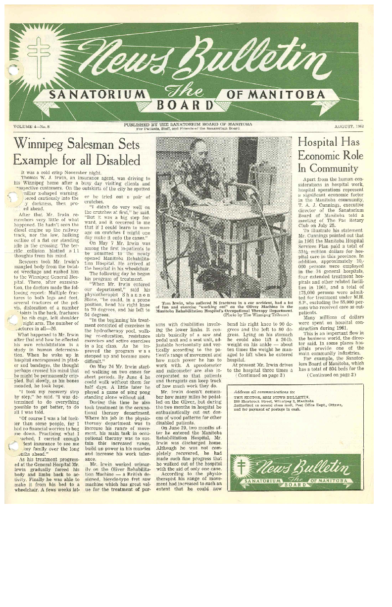 Image of cover: Sanatorium Board of Manitoba - News Bulletin - August 1962