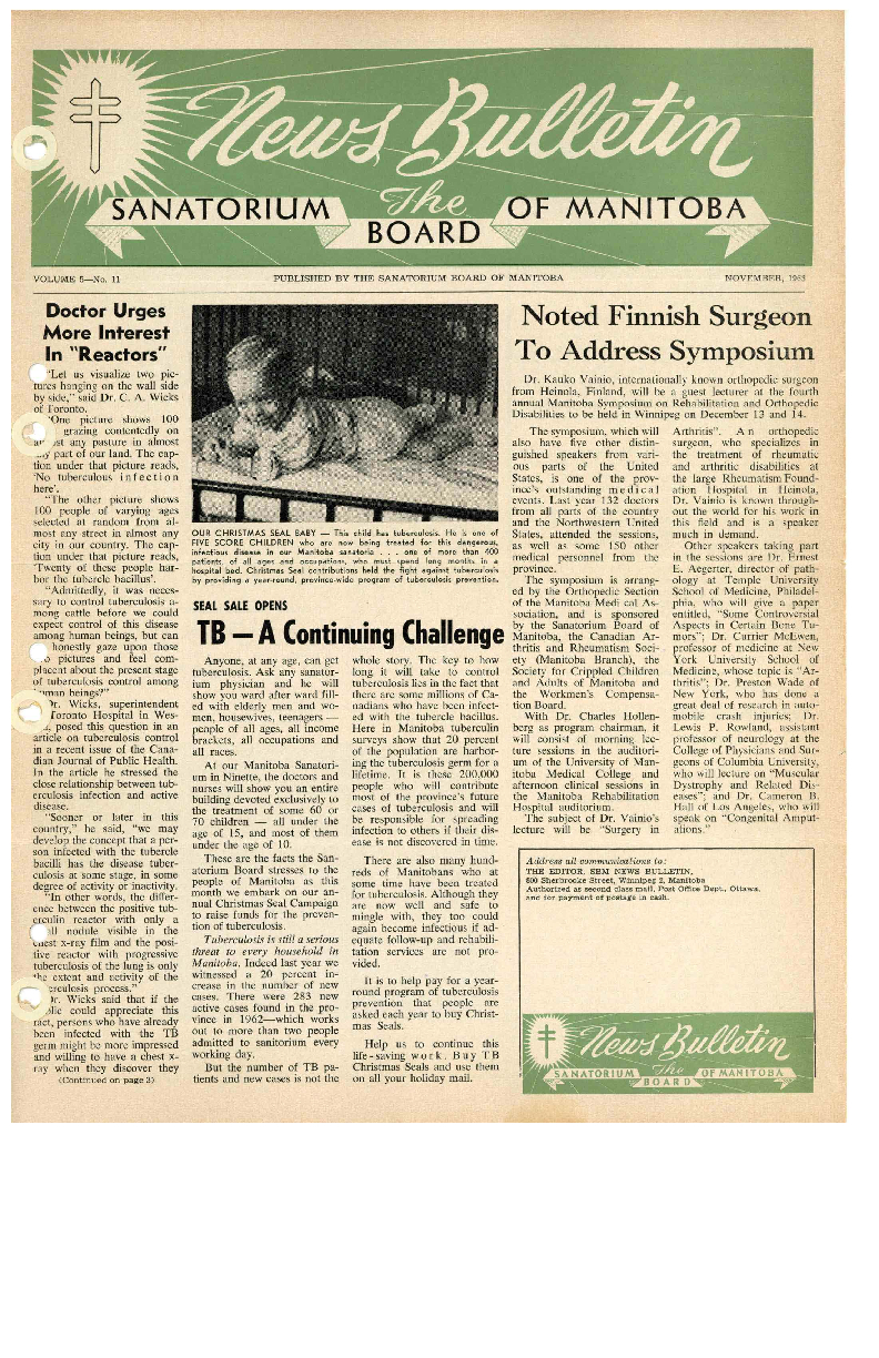 Image of cover: Sanatorium Board of Manitoba - News Bulletin - November 1963