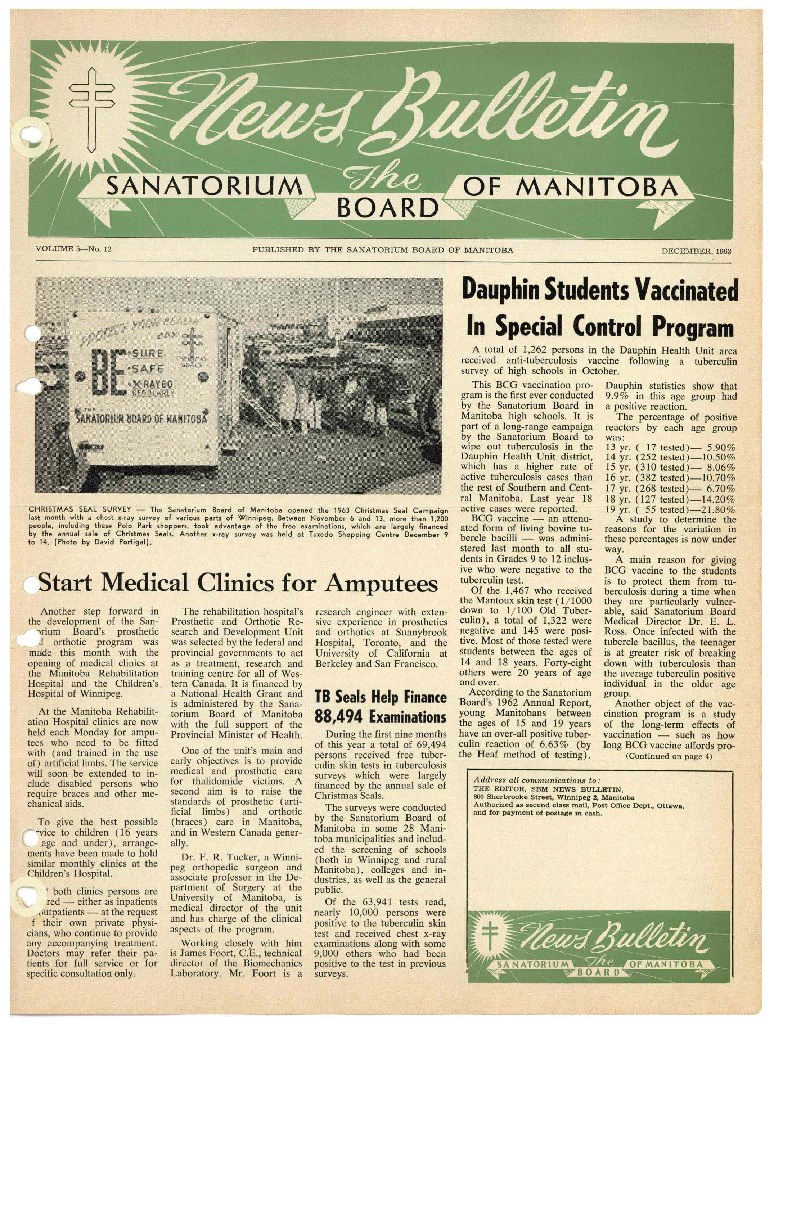 Image of cover: Sanatorium Board of Manitoba - News Bulletin - December 1963