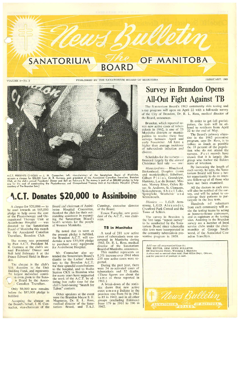 Image of cover: Sanatorium Board of Manitoba - News Bulletin - February 1963